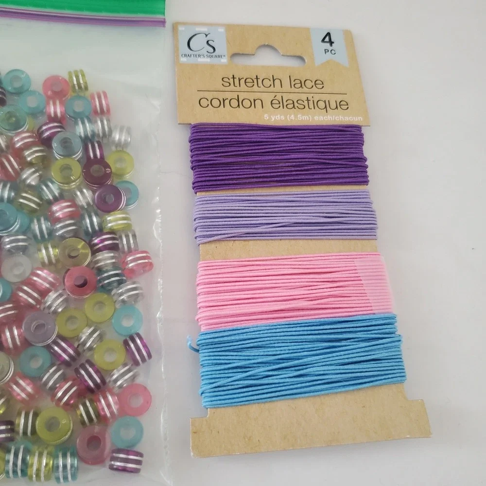 Crafters Square Jewelry Making Kit Striped Beads and 4pk Stretch Lace Elastic